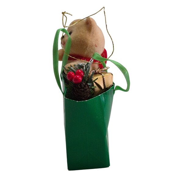 Vintage Christmas Joy Collectible Fuzzy Bear Ornament Gift Bag Decoration - Picture 2 of 5